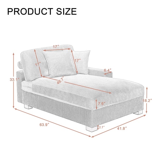 dimension image slide 1 of 3, Modern Corduroy Indoor Chaise Lounge Couch with Pillows