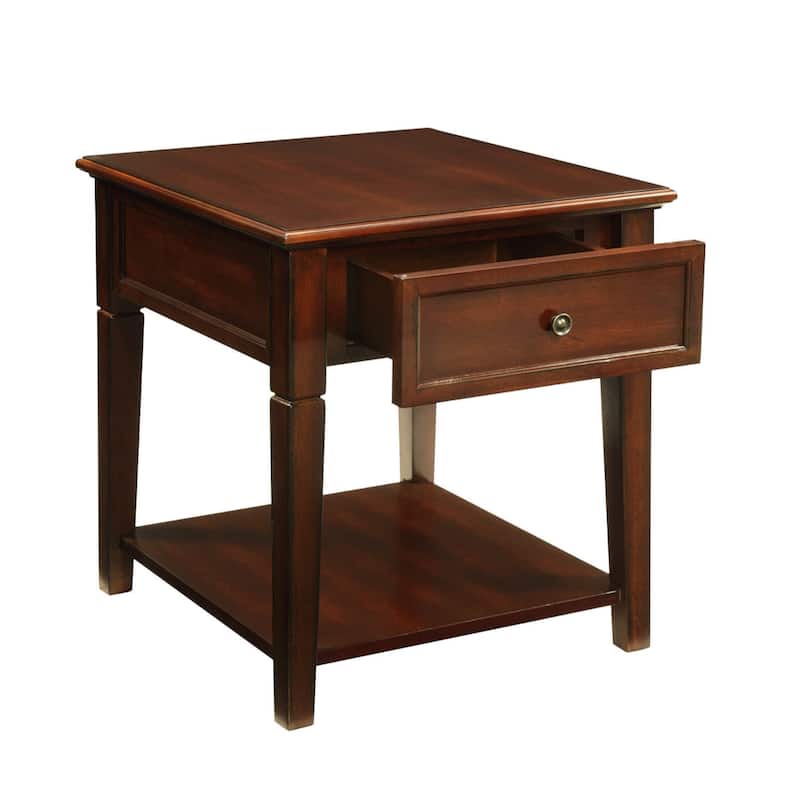 24" Rectangular Brown Wood End Table with Shelf and Drawer Walnut Finish for Bedroom or Living Room - 22''L x 24''W x 24''H