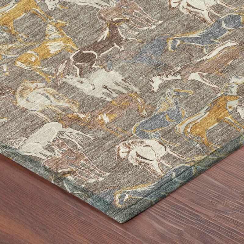 Machine Washable Indoor/ Outdoor Horse Herd Chantille Rug