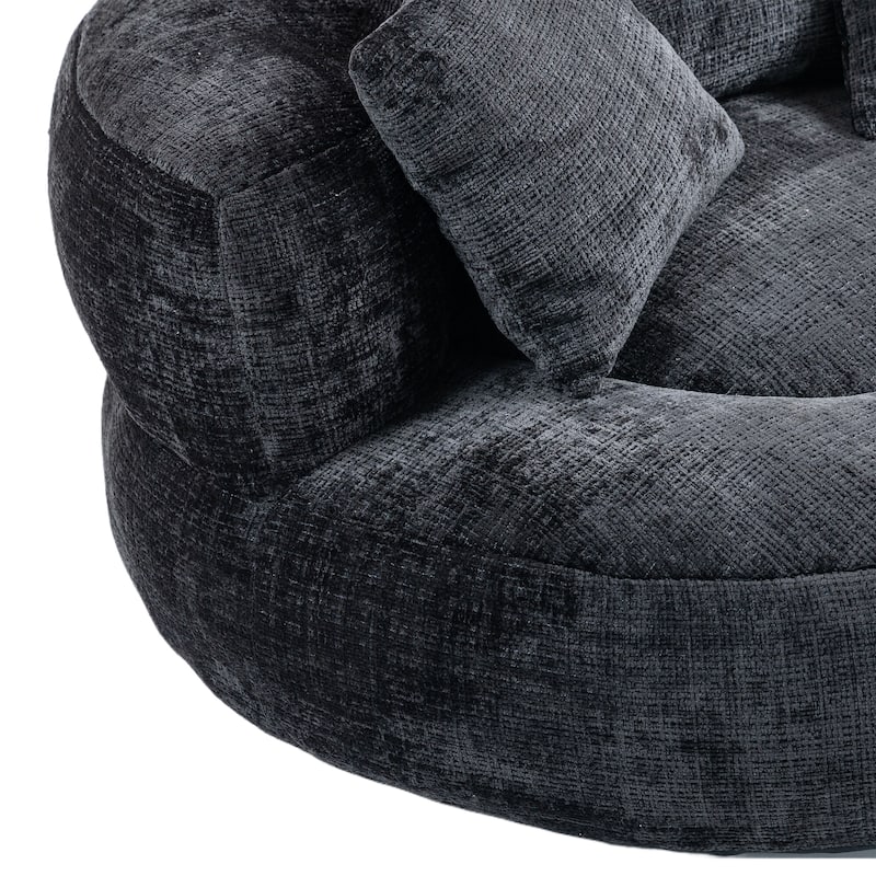 Chenille Oval Bean Bag Chair, Memory Foam Filling Lazy Sofa, Adults Lounge Chair with 3 Pillows & Semi-Wraparound Armrests