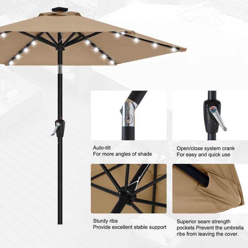 ABCCANOPY 7.5FT Outdoor Patio Solar Umbrella with 24LED Lights