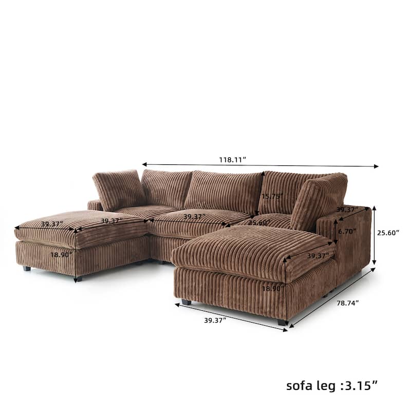 Soft Plush Upholstered Modular Sectional Sofa U-shaped Down Filled Living Room Couch-5 Seaters/6 Seaters