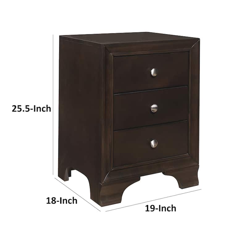 Folu 26 Inch Nightstand, USB Port, 3 Drawers with Chrome Knobs, Brown