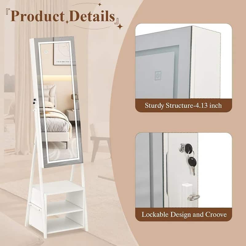 VECELO White 4 Piece Bedroom Set Upholstered Height-Adjustable Bed Nightstand Standing Jewelry Cabinet
