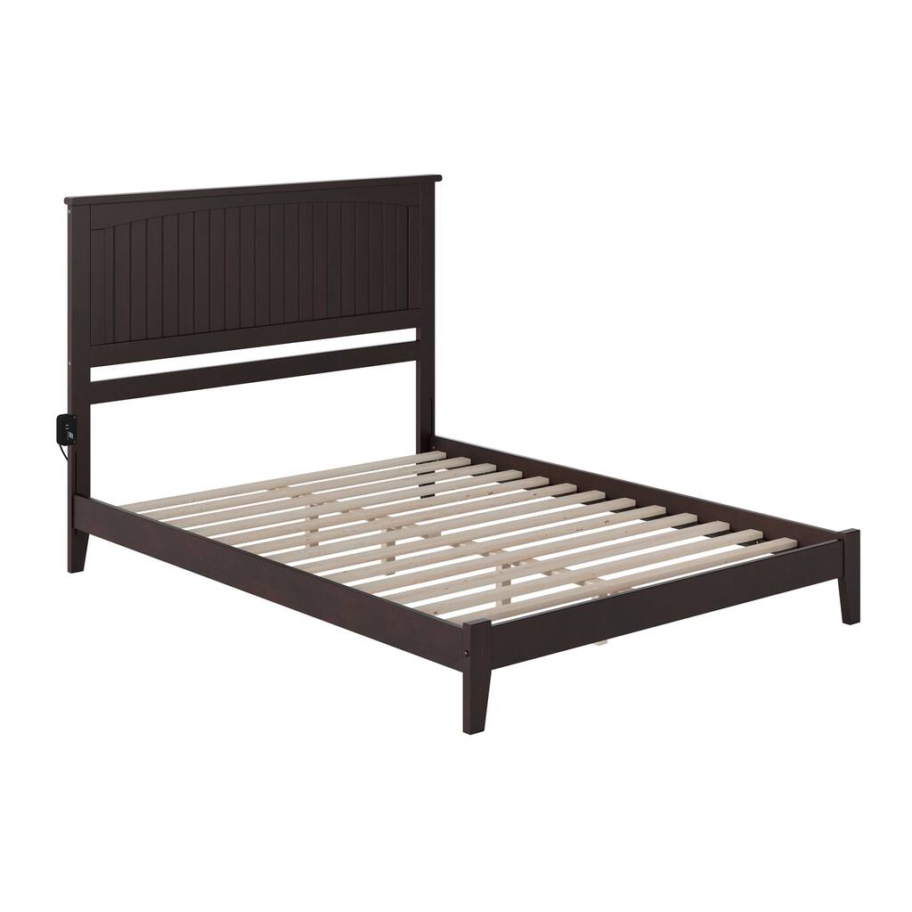 Low Profile Platform Bed with Footboard - Espresso Shaker Design, USB & Storage