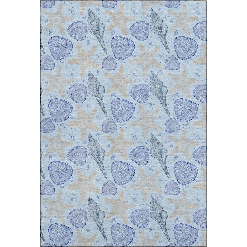 Premium Washable Super Soft Starfish Seashells Coastal Mayfield Rug