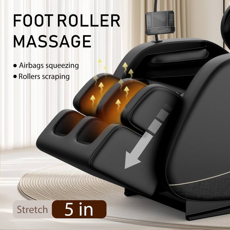 PU Leather Zero Gravity Full-Body Massage Chair with Foot Roller, Lumbar Heat, and Bluetooth Speakers