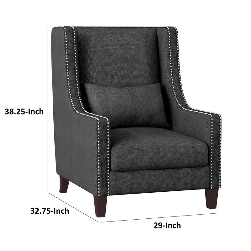 33 Inch Accent Armchair, High Back, Loose Cushions, 1 Lumbar Pillow, Gray