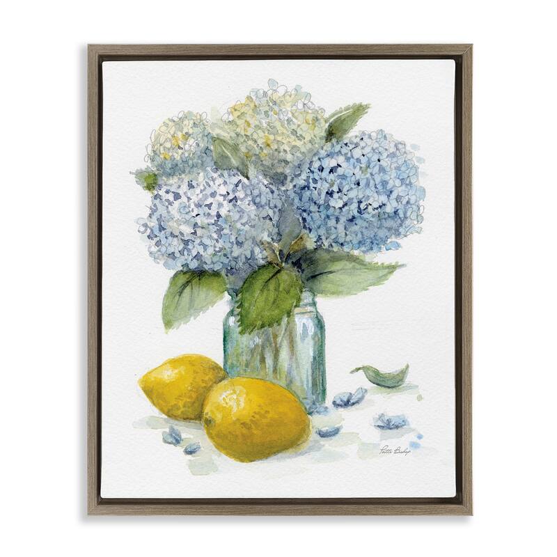 Stupell Hydrangeas & Lemons Vase Framed Floater Canvas Wall Art Design By Patti Bishop - 17 x 21 - Brown