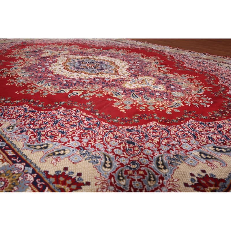 Floral Red Paisley Kashan Turkish Area Rug Machine Made Carpet - 9'8" x 12'10"