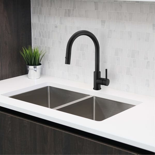 slide 2 of 51, STYLISH Kitchen Sink Faucet Single Handle Pull Down Dual Mode in Stainless Steel - Faucet Height: 14 1/8" | Spout Height: 6 3/4"