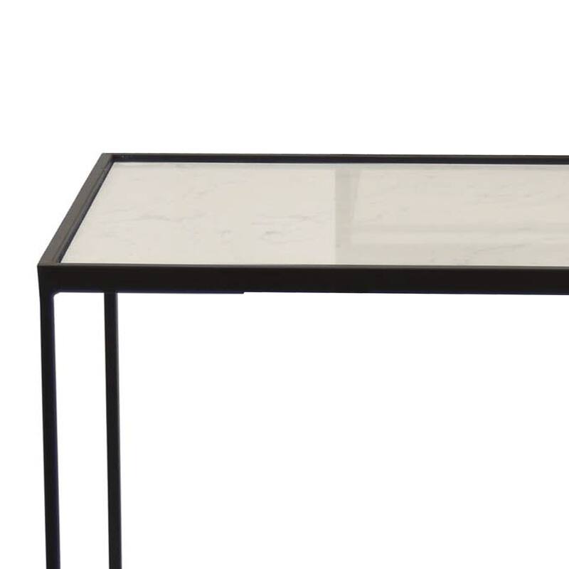 24 Inch Plant Stands Set of 2, White Marble Top, Minimalist Black Frame