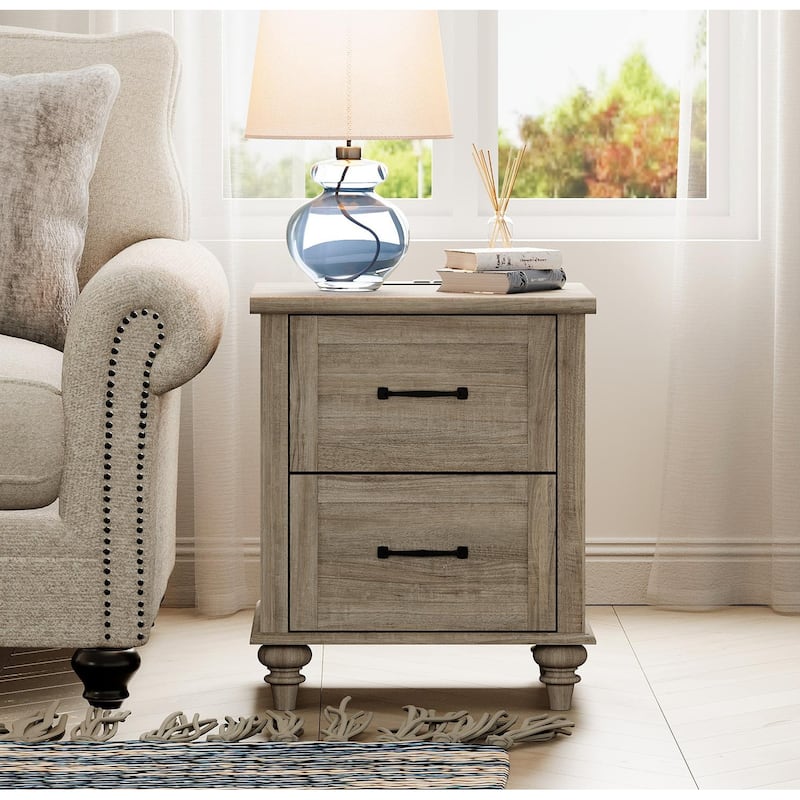 Mid Century End Table Nightstands with Charging Station & Drawer