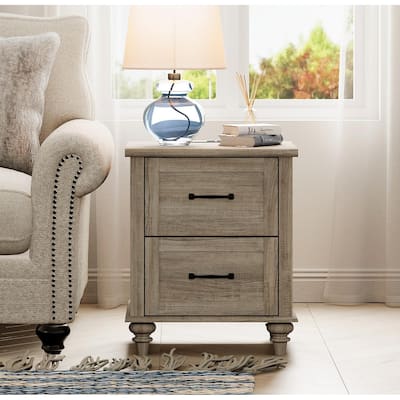 Mid Century End Table Nightstands with Charging Station & Drawer