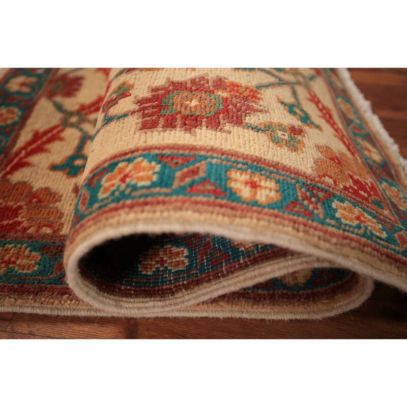 Floral Kazak Foyer Rug Hand-Knotted Yellow Wool Carpet - 2'0" x 3'0"