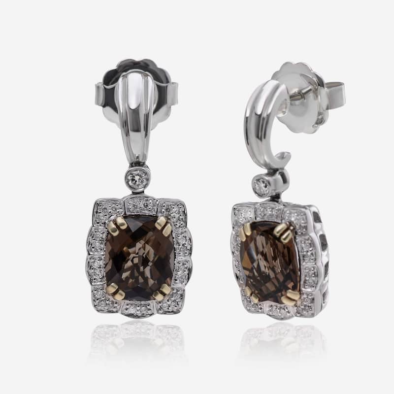 Charles Krypell Sterling Silver and 14K Yellow Gold, Topaz and White Diamond 0.32ct. tw. Drop Earrings - 1/3" x 3/8"