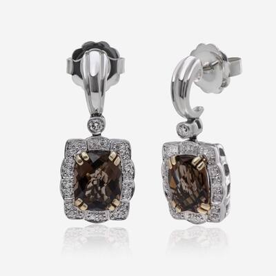 Charles Krypell Sterling Silver and 14K Yellow Gold, Topaz and White Diamond 0.32ct. tw. Drop Earrings - 1/3" x 3/8"