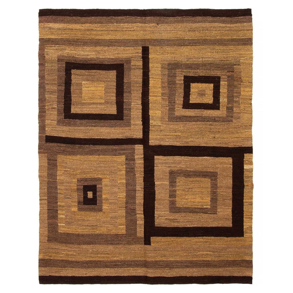 ECARPETGALLERY Flat-Weave Natural Brown Wool Tapestry Kilim - 5'0 x 6'7