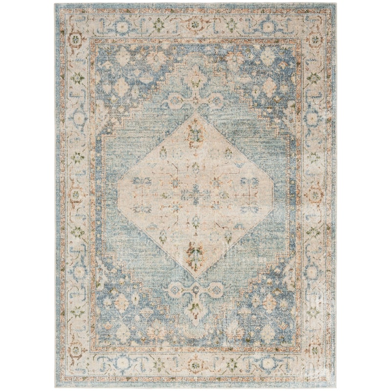 Nourison Abby Machine Washable Indoor only Persian Distressed Area Rug - 10' x 14' - Silver/Blue - Rectangle