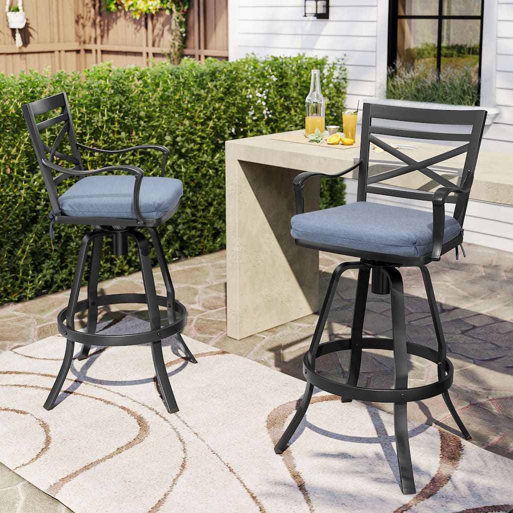 Outdoor Indoor Aluminum Swivel Patio Bar Stools Dining Chairs with Removable Sunbrella Cushion