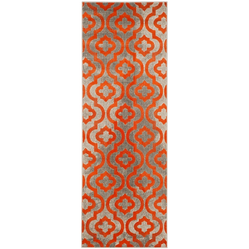 SAFAVIEH Porcello Andrijana Geometric Trellis Area Rug - 2'4" x 9' Runner - Light Grey/Orange