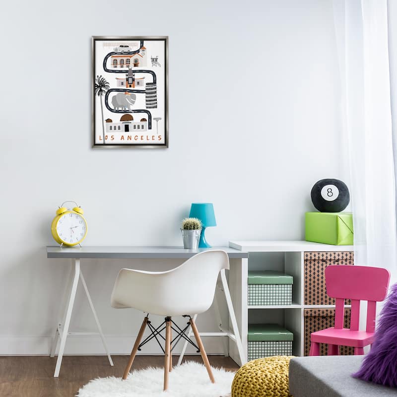 Stupell Los Angeles Whimsical Travel City Framed Floater Canvas Wall Art Design By Carla Daly