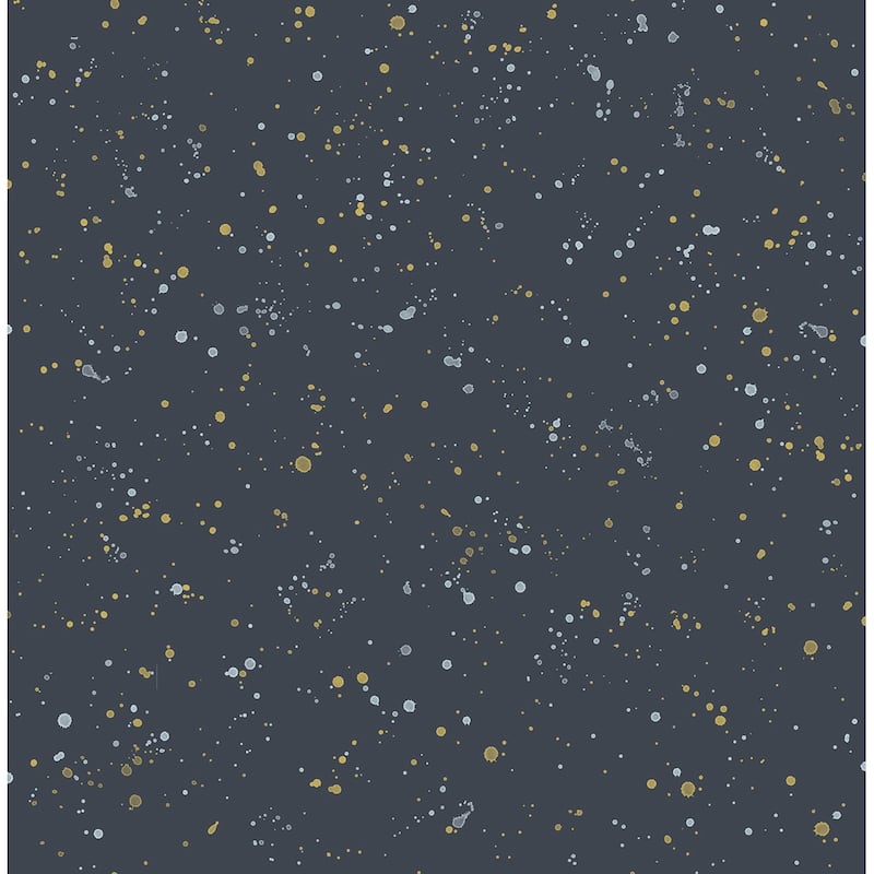 Seabrook Designs Day Dreamers Paint Splatter Unpasted Wallpaper - 20.5 in. W x 33 ft. L - Midnight Blue and Metallic Gold