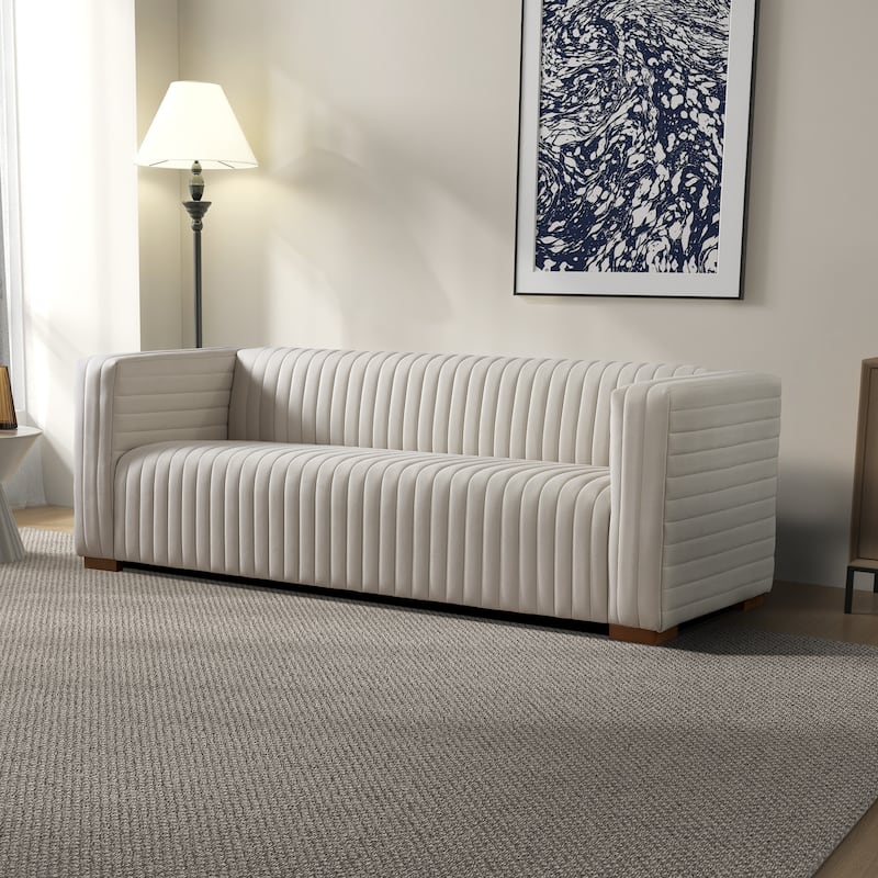 Ella Mid Century Modern Style Velvet Living Room Couch - Cream