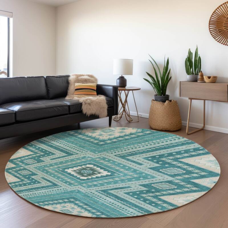 Premium Washable Super Soft Boho Global Mayfield Rug - Teal - 8' x 8'