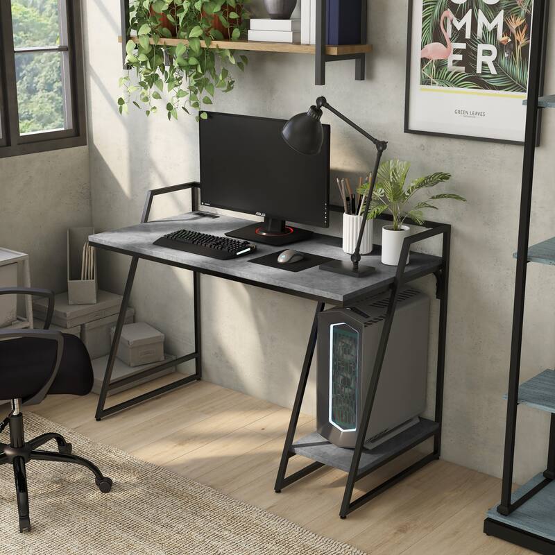 Meard Industrial 49-inch Steel Computer Desk with USBs by Furniture of America - Light Grey