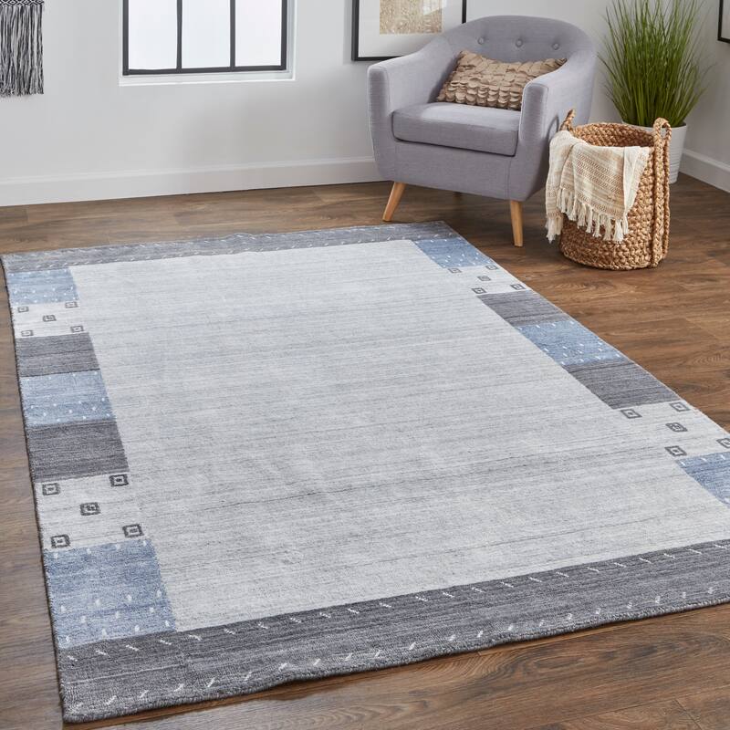 Yurie Contemporary Gebbah Rug, Light Gray/Denim Blue, Area Rug