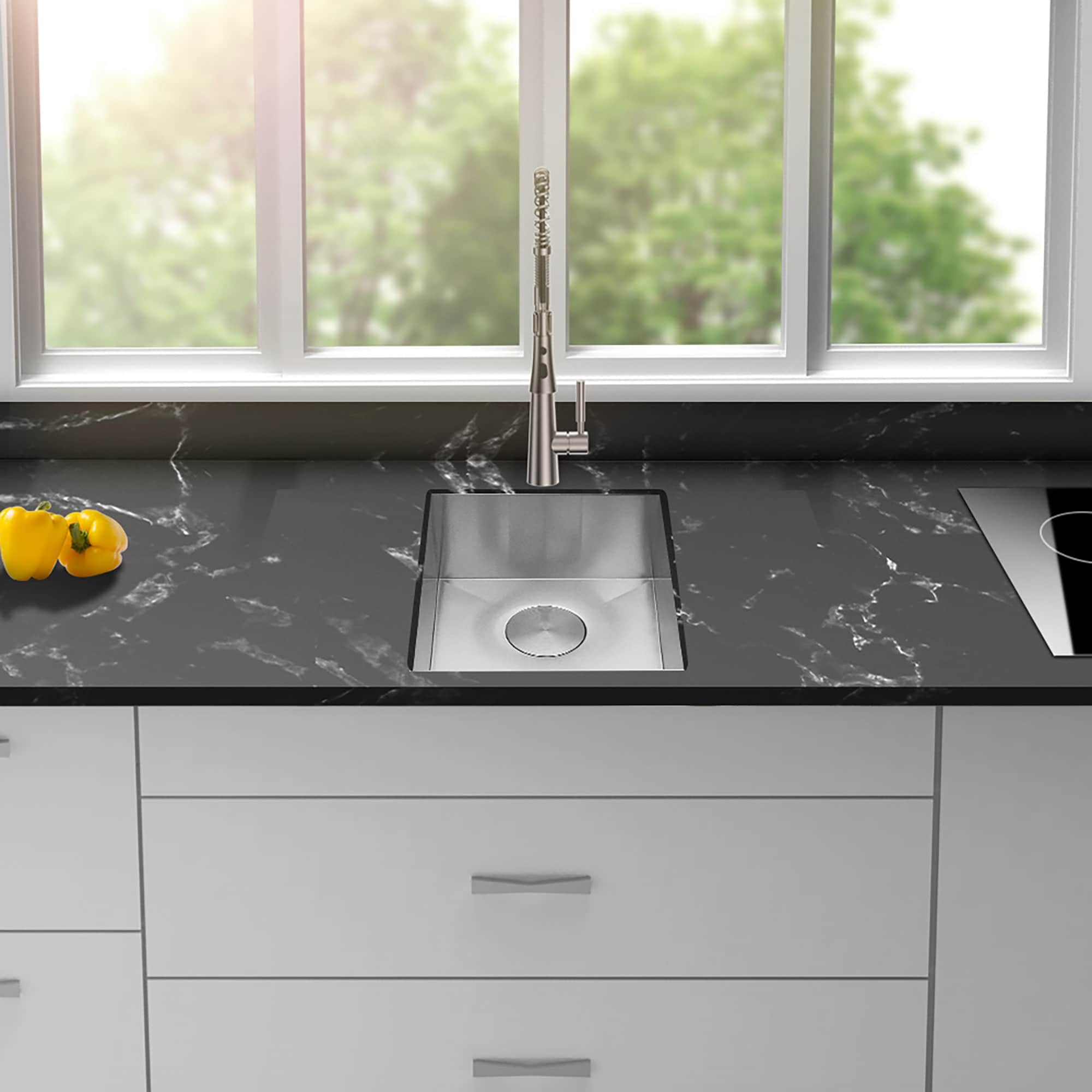 15 Inch. Undermount Single Bowl Brushed Nickel Stainless Steel Kitchen Sink with Drain - 15" x 17" x 9"