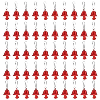 50Pcs Mini Jingle Bells 0.6" Metal Hanging Bells w 0.7" Spring Hooks