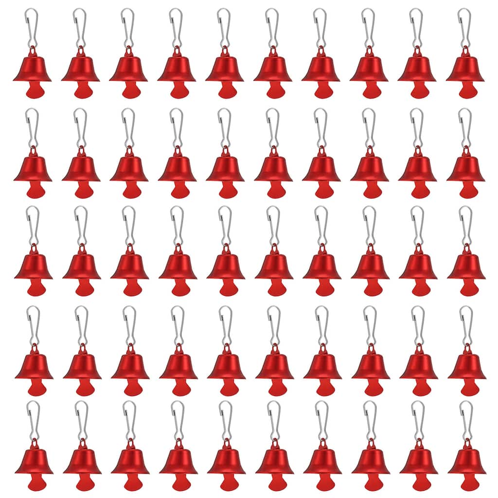 50Pcs Mini Jingle Bells 0.6" Metal Hanging Bells w 0.7" Spring Hooks