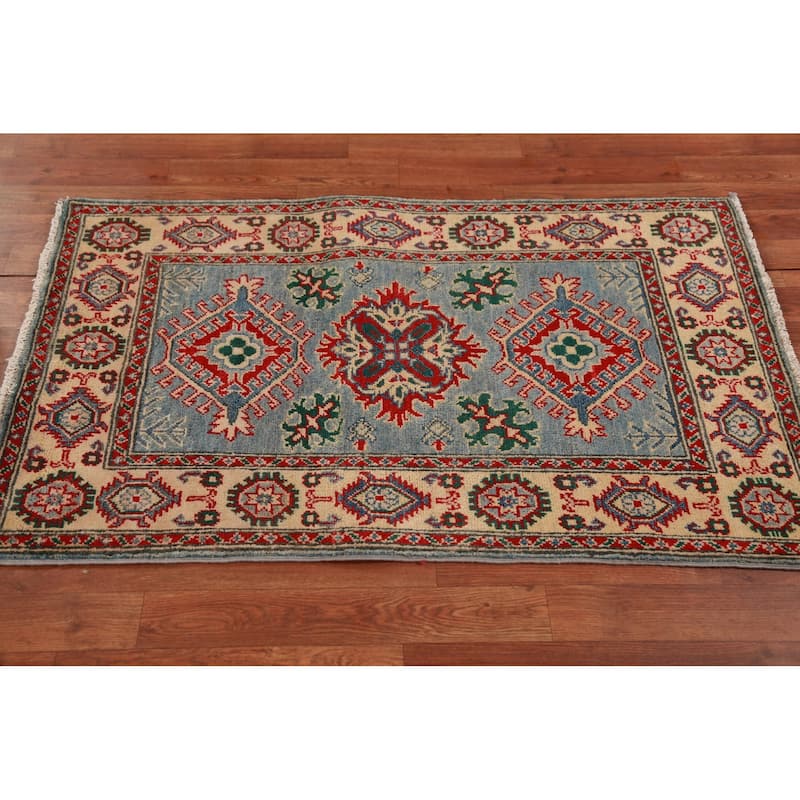 Light Blue Kazak Traditional Foyer Rug Handmade Wool Carpet - 2'7"x 4'0"