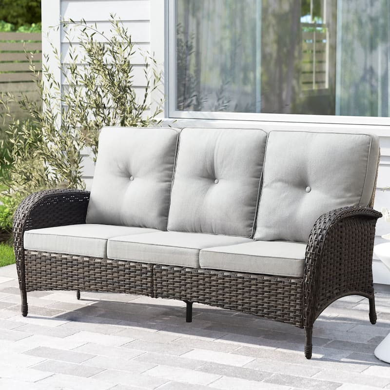 Gymojoy 3-Seat Patio Wicker Sofa High Back Sofa - Beige