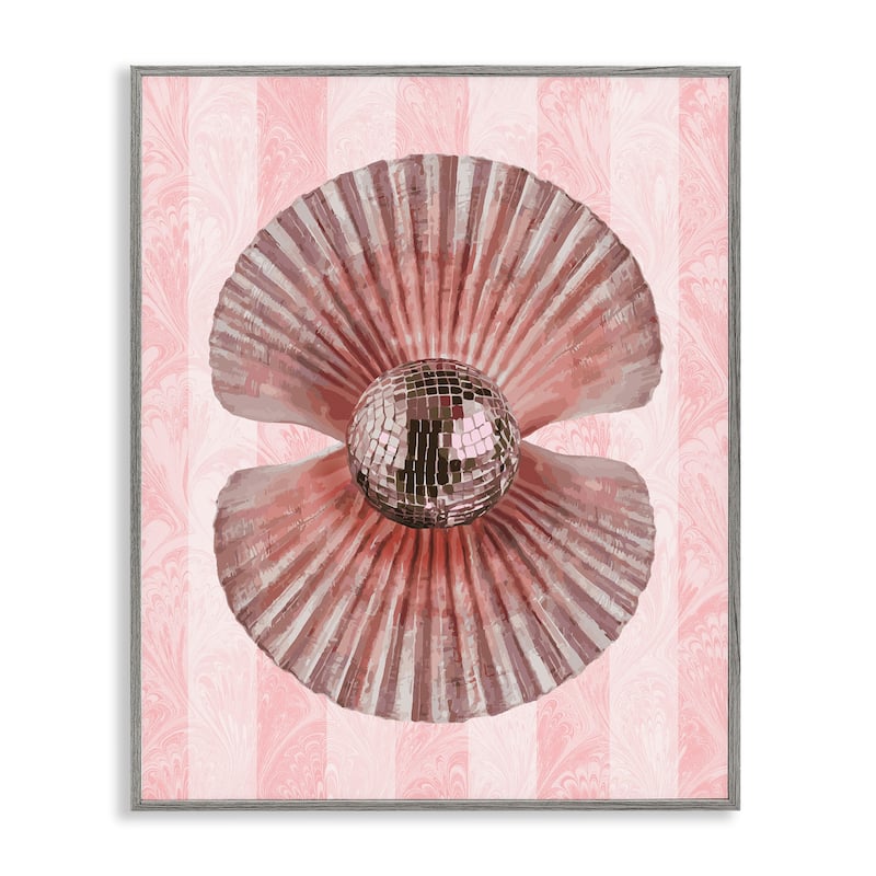 Stupell Disco Pearl in Clam Shell Framed Giclee Art Design By Lil' Rue - 24 x 30 - Grey