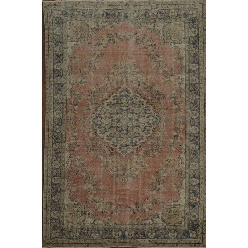 Hand Knotted Oriental 100% Wool Carpet Transitional Floral Pink Anatolian Area Rug - 9' 9'' X 5' 6''