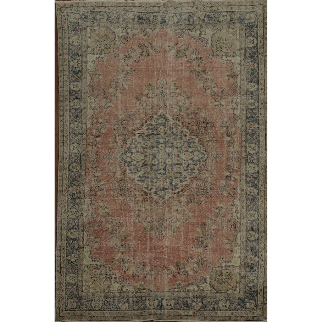 Hand Knotted Oriental 100% Wool Carpet Transitional Floral Pink Anatolian Area Rug - 9' 9'' X 5' 6''