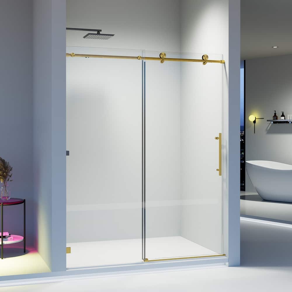 56-60" W x 74" H Frameless Single Sliding Shower Door, 8mm Tempered Glass, Soft-Close Panel, Reversible Install - 60x74"