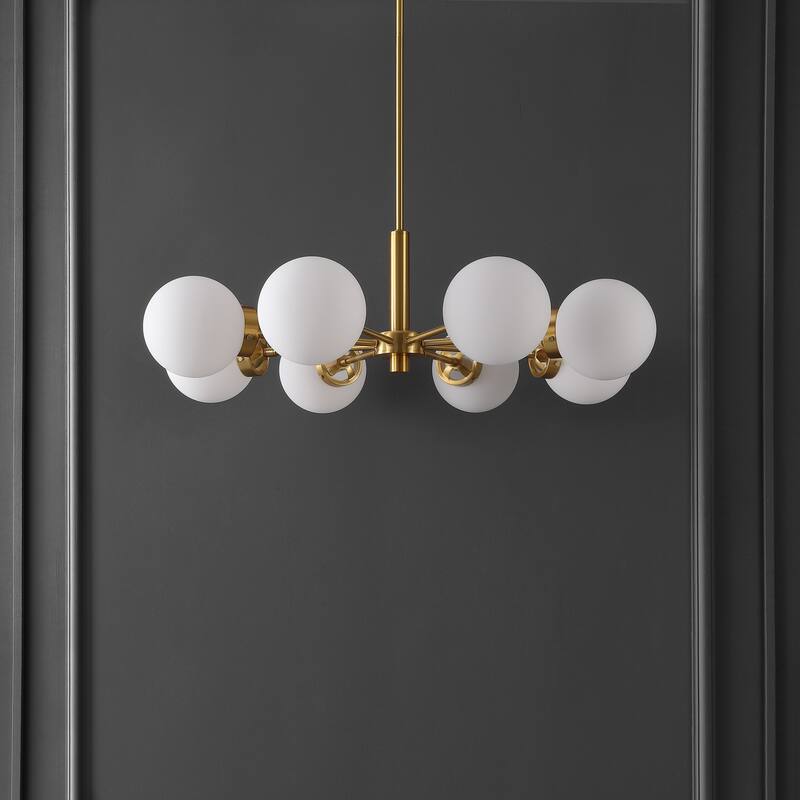 SAFAVIEH Lighting Madeleine 8 Light 32" Chandelier - 32" x 32" x 19-49"- withD/H - Gold/White