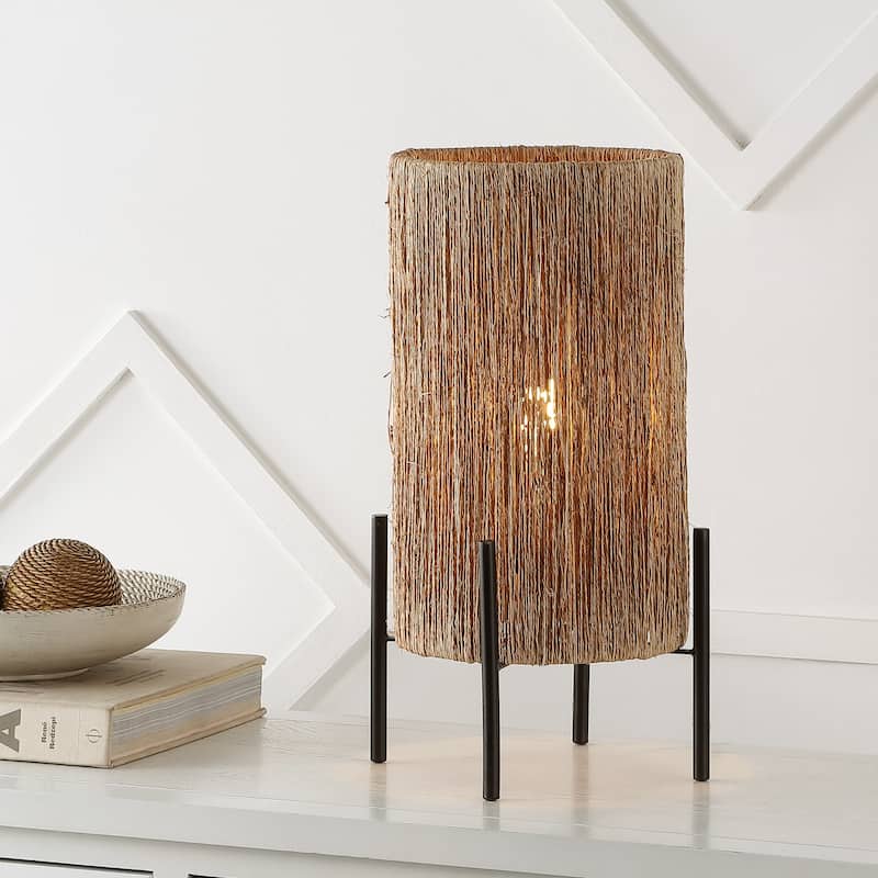 Cooper 16.5" Coastal Minimalist Rattan LED Table Lamp, Brown by JONATHAN Y