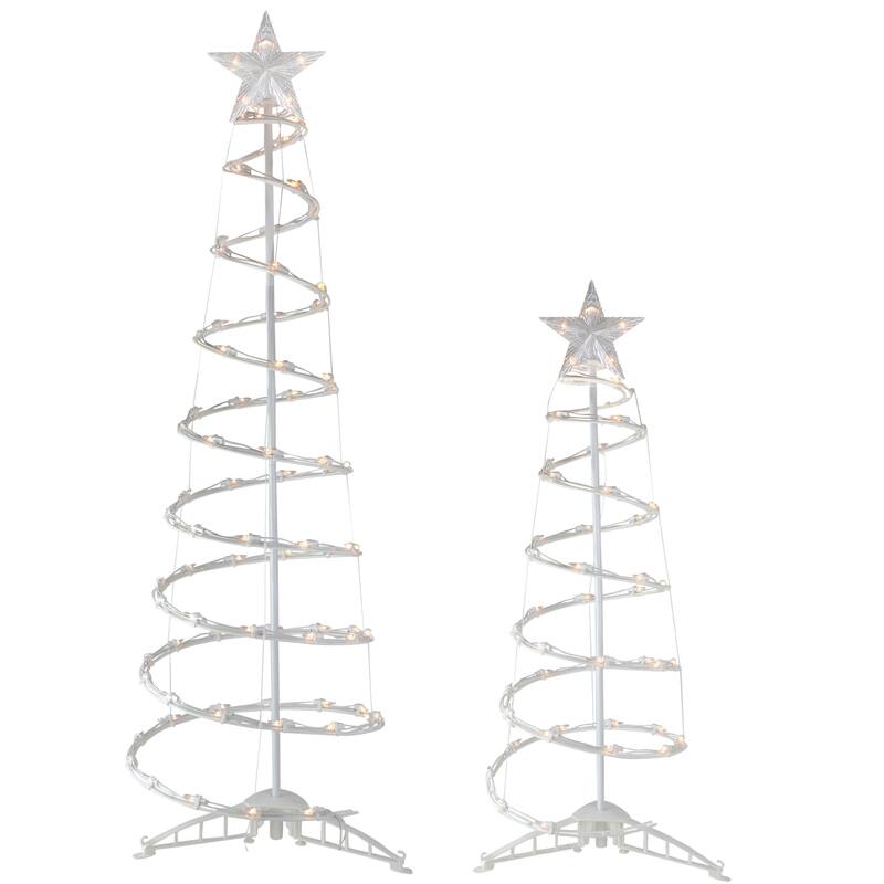 Set of 2 Lighted Outdoor Spiral Christmas Cone Trees 4' 6' - Clear Light