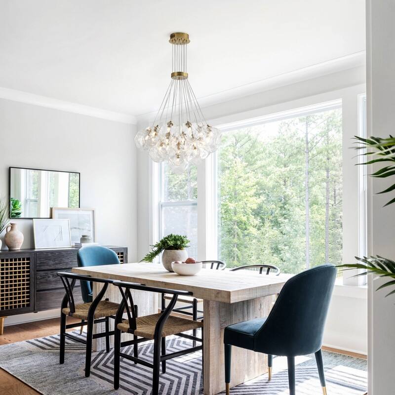 Modern 19-Light Stone Glass Globe Cluster Chandelier in Brass Finish - N/A