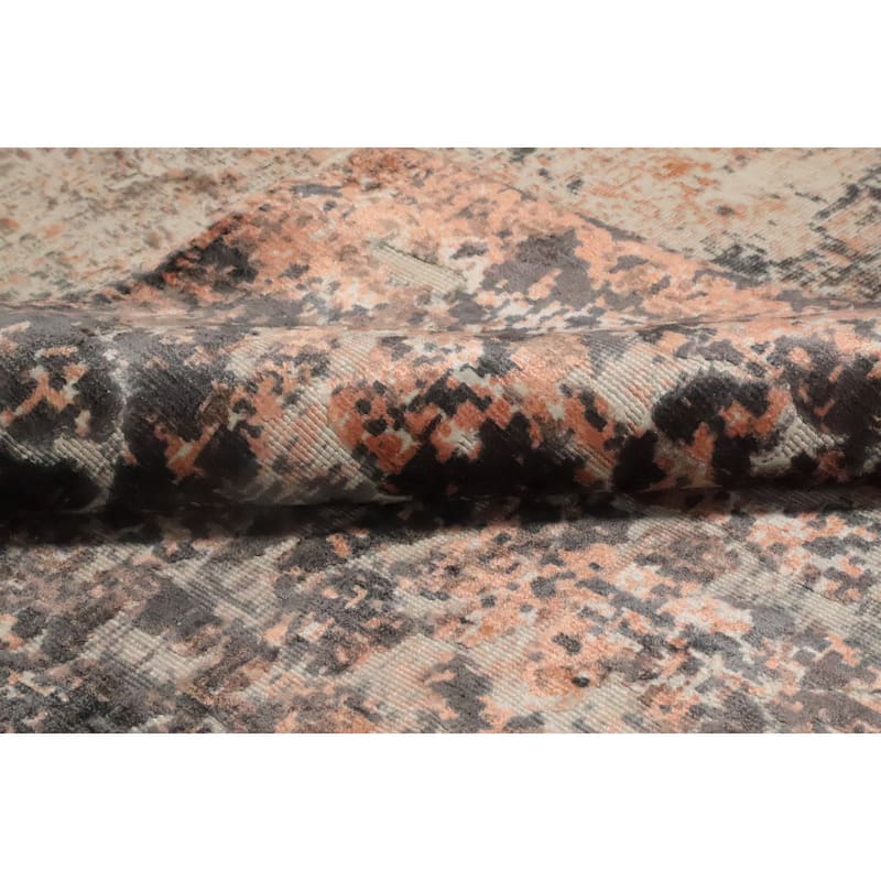 Hand Knotted Oriental Viscose Silk Carpet Modern Abstract Oranges & Rust Abstract Area Rug - 8' 0'' X 5' 8''
