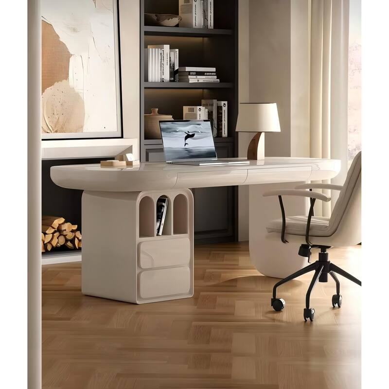 Modern Cream Large Desk with Drawers for Computer Office