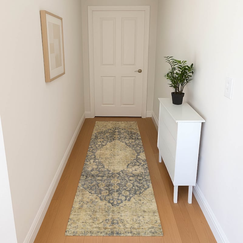 Premium Washable Super Soft Vintage Traditional Mayfield Rug - Charcoal - 2'3" x 7'6"