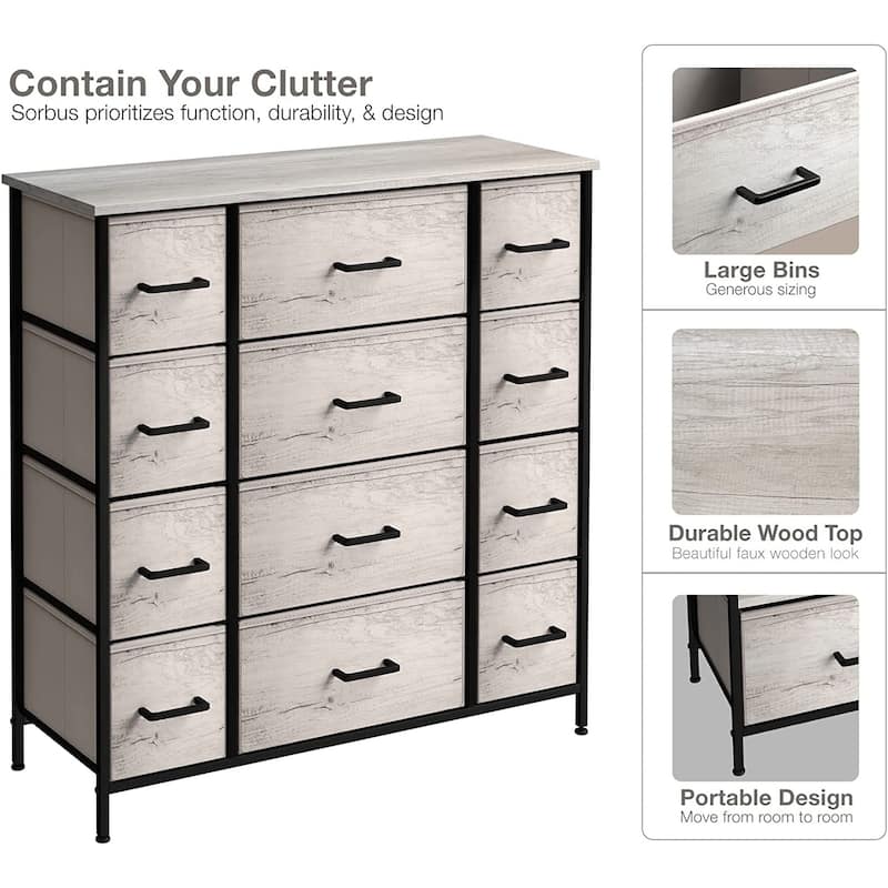 Sorbus Extra Large Chest of 12 Drawers Dresser (Faux Wood - Greige)