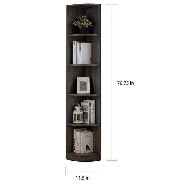 dimension image slide 1 of 5, Q-Max 5-tier Wood Display Corner Bookcase