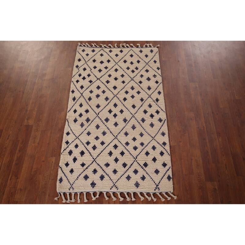 Trellis Ivory Moroccan Oriental Accent Rug Handmade Wool Carpet - 3'0"x 5'2"